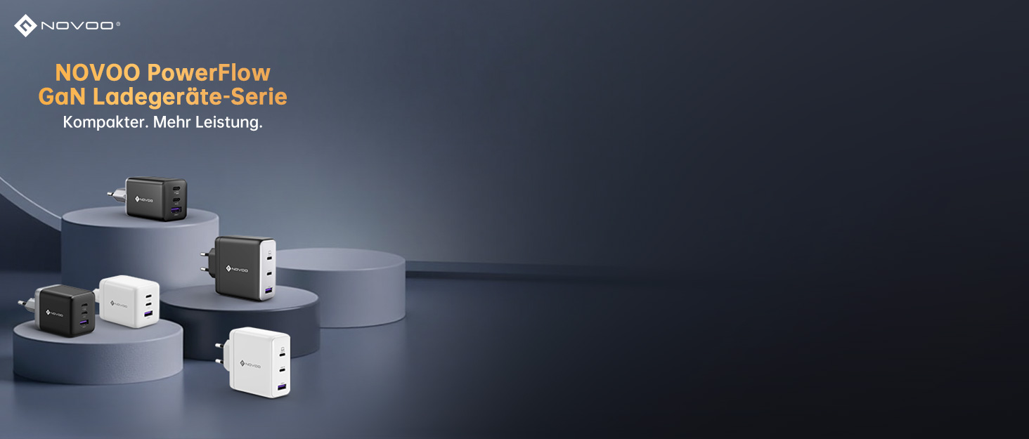 Зарядний пристрій USB-C 67W NOVOO GaN III з 3 портами, швидка зарядка для MacBook, iPad, Pixel, Samsung, iPhone, Steam Deck - Чорний