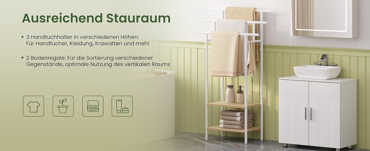 Підставка для рушників EUGAD з 3 полицями, з металу та ДСП, для ванної кімнати