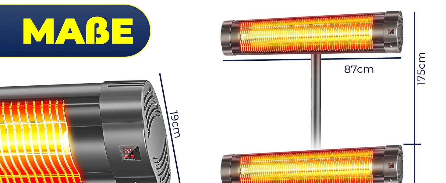 Інфрачервовий обігрівач KESSER® 2500W з пультком та захисним чохлом, телескопічна стійка, для тераси та вітальні