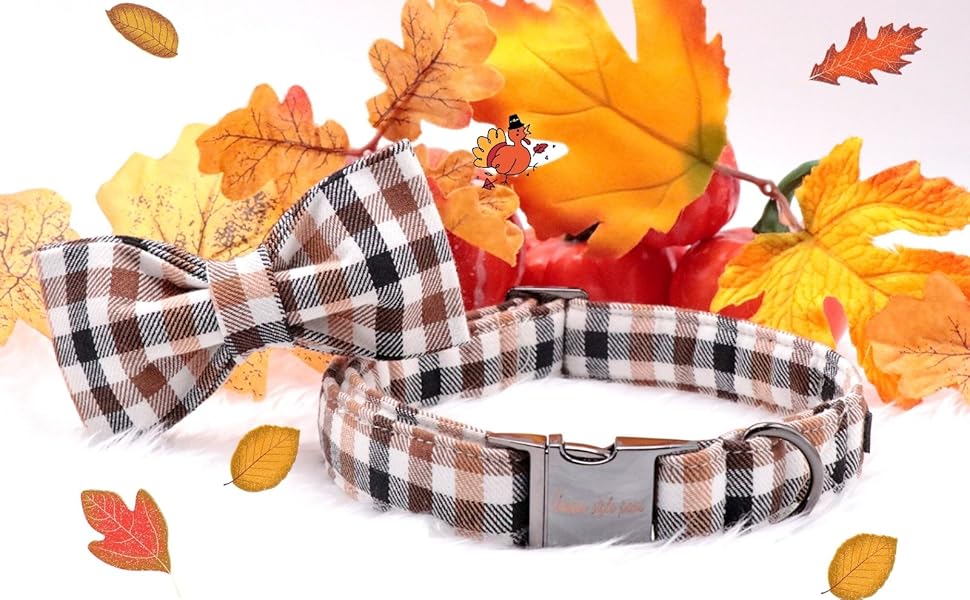 Нашийник для собак Unique Style Paws осінній, з метеликом, регульований, для середніх собак, коричневий, сітка