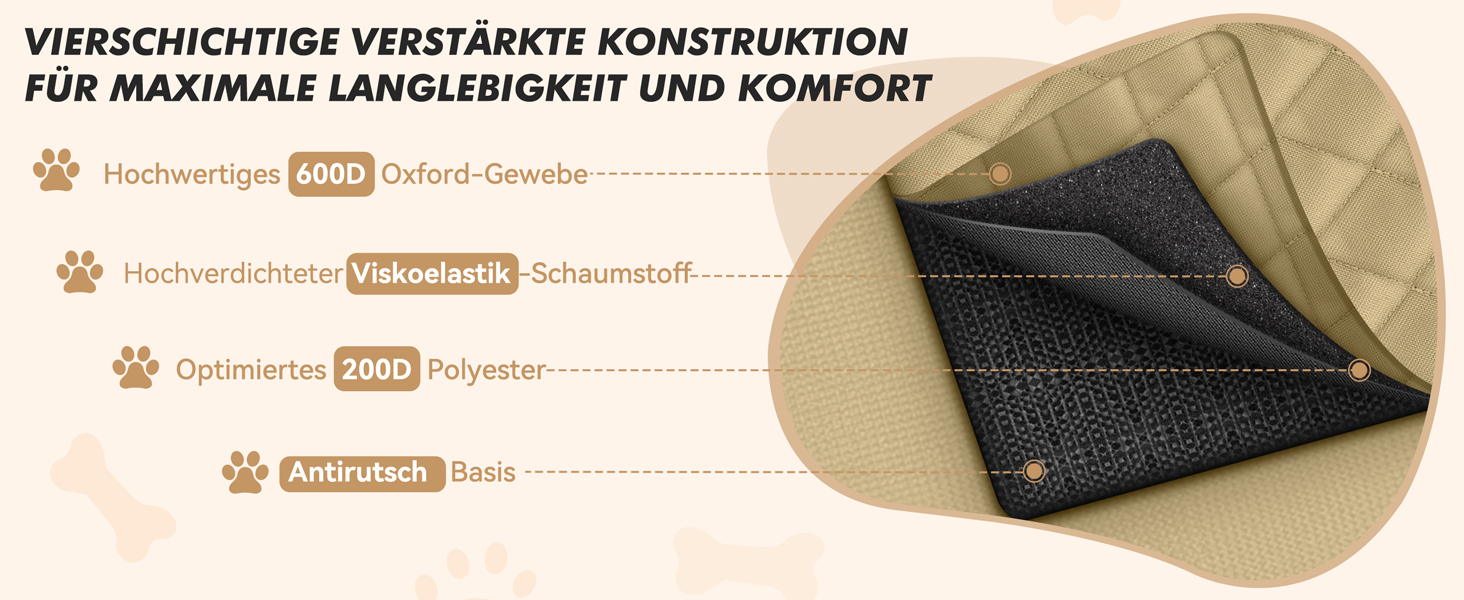Автокрісло для собак: стабільне, водонепроникне, з підсиленими стінами та ременями безпеки, підходить для собак середніх та малих порід, бежеве