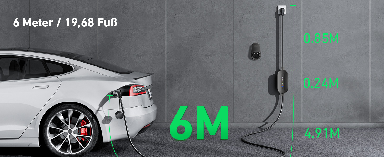 Кабель для зарядки електромобіля Evjuicion Typ 2 Schuko, 3.68kW, 6м, 16A, з індикатором, IP67, для ID.3/4, X1, 5ER, Model Y/3 та інших електромобілів