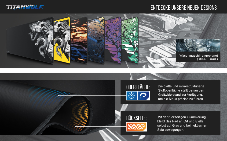 Килимок для миші TITANWOLF XXL Gaming з картою світу, 900x400x3 мм, чорний
