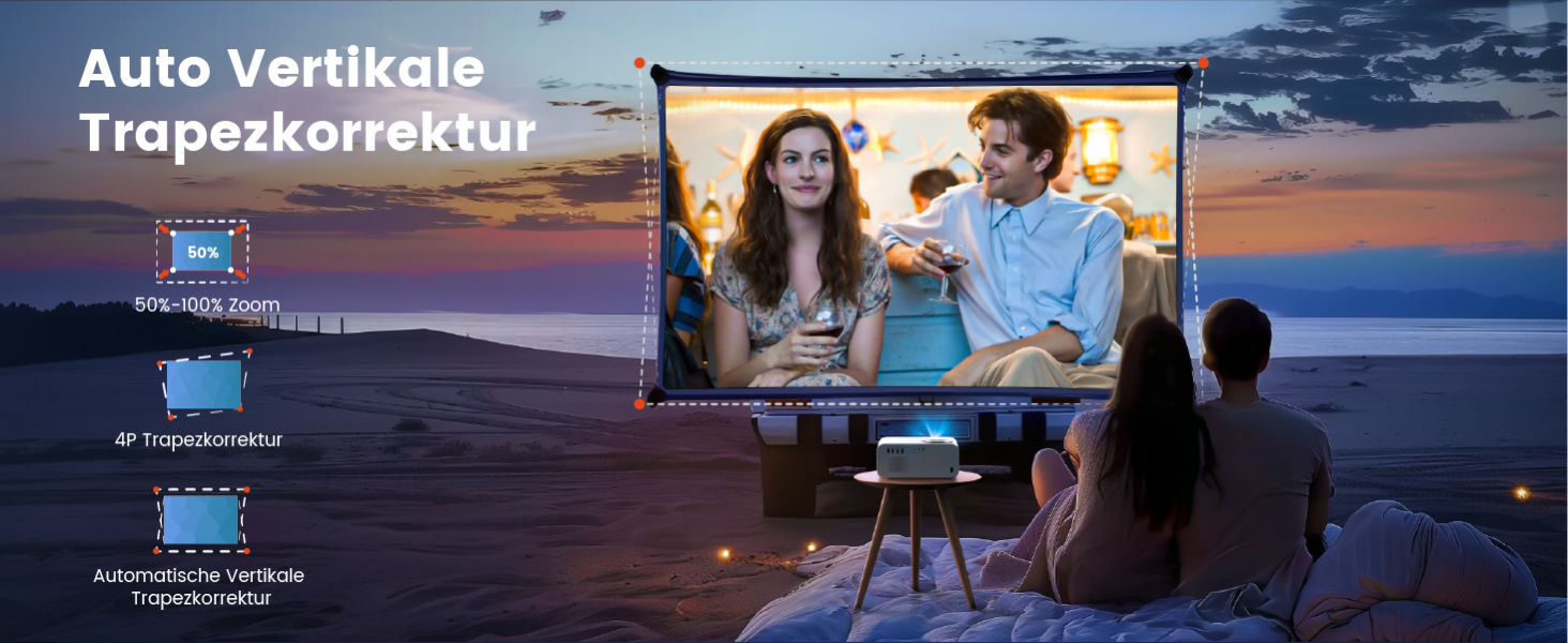 Beamer 25000Lumen 1080P/4K Android TV з автотрапецеїдним виправленням, електричним фокусом, WiFi, Bluetooth, для iPhone/Android/Tablet, білий