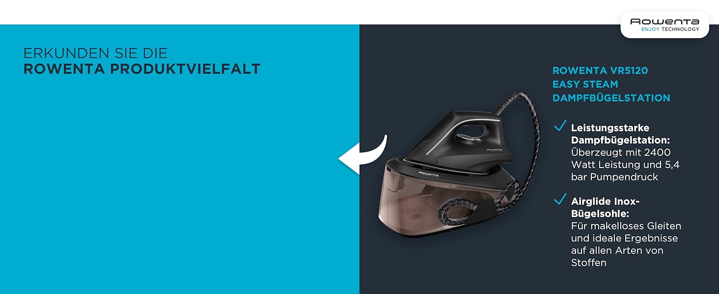 Праска Rowenta Acessteam DW4301: 2500 Вт, 140 г/хв, Microsteam 300, захист від накипу, без крапель, блакитно-чорна