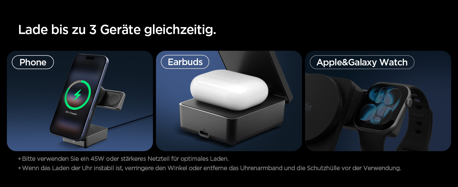 Зарядна станція Spigen Essential Qi2.2 25W 3-в-1 MagSafe для iPhone 17/16 Pro Max, Pixel 10 Pro, AirPods, Samsung Galaxy S26 Ultra - Чорна + USB-C кабель 2м