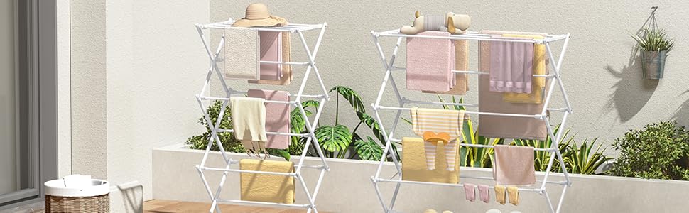 Сушарка для білизни KINGBOARD компактна складана, 6 рівнів, біла - для ванної, балкона