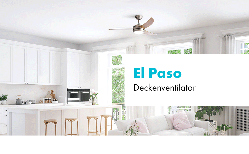 Вентилятор стельовий Klarstein El Paso 2-в-1 з підсвічуванням, діаметр 132 см, 3 лопаті, продуктивність 10344 м³/год, 3 швидкості, дизайн темне дубове дерево (клен)