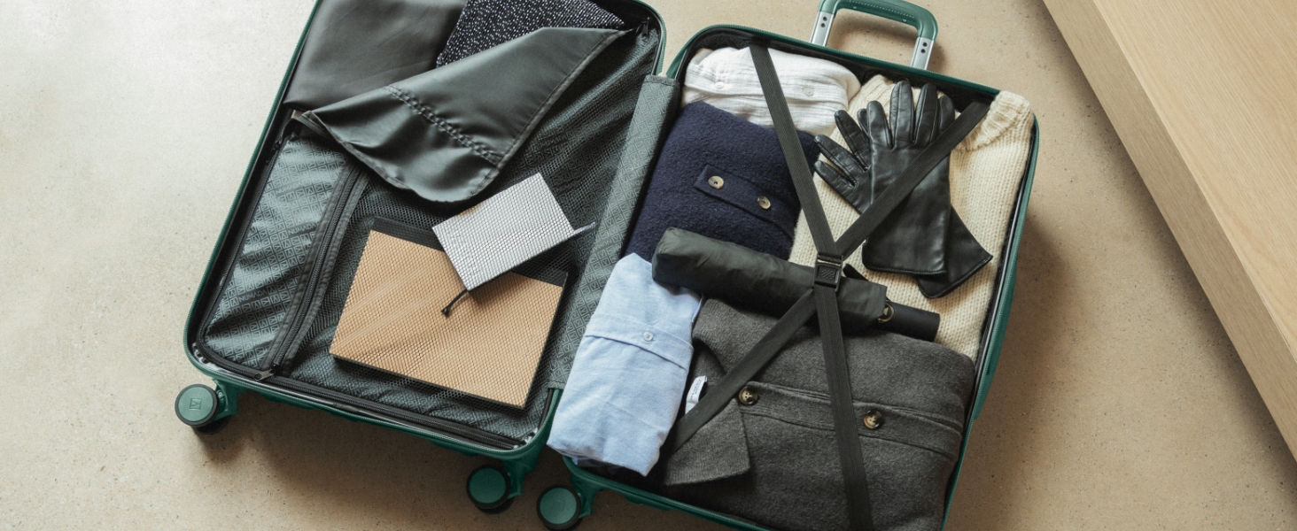 Набір валіз NUMADA Upfly T10 (3 шт.) з ABS: ручна валіза 55x40x20, середня валіза 66x44x26, косметичка. Зелений колір. Безпечний та міцний.