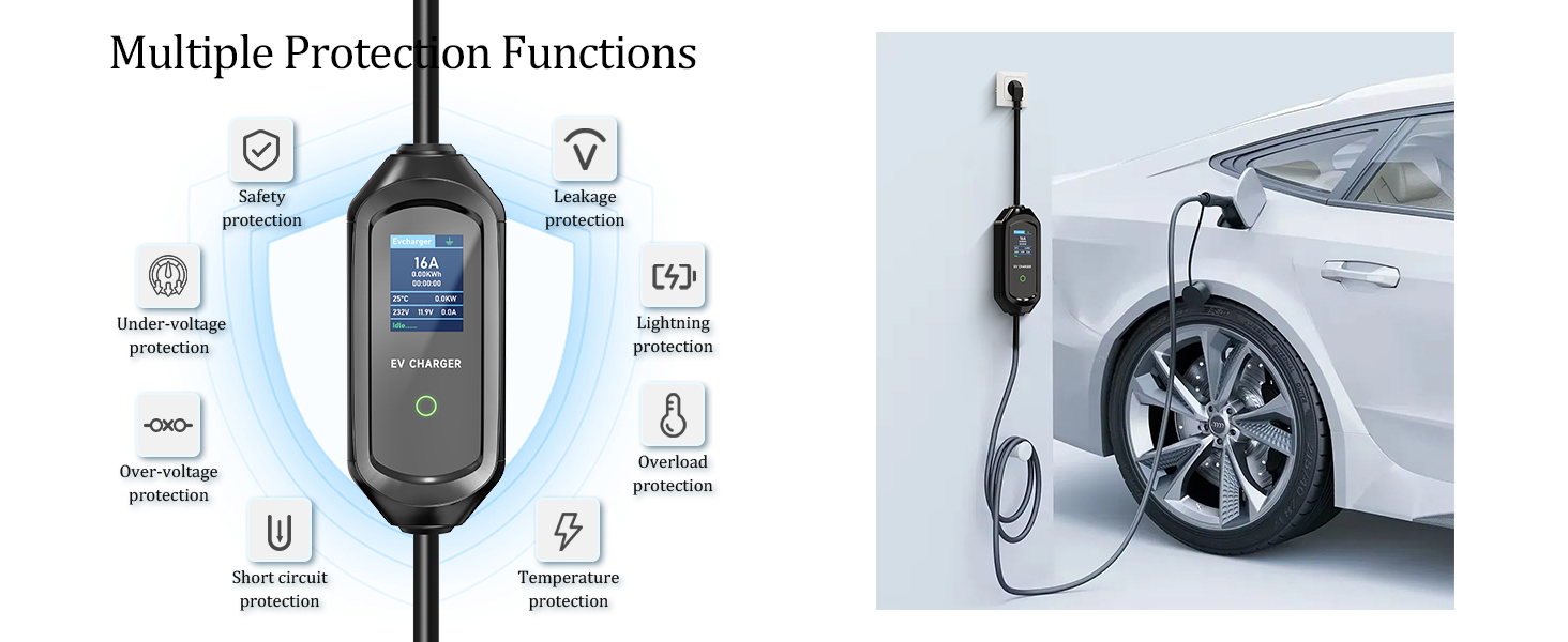 Кабель зарядного пристрою для електромобіля 8м, 3.6 кВт, Schuko, регульований струм 6/8/10/13/16A, з сумкою, IEC 62196-2