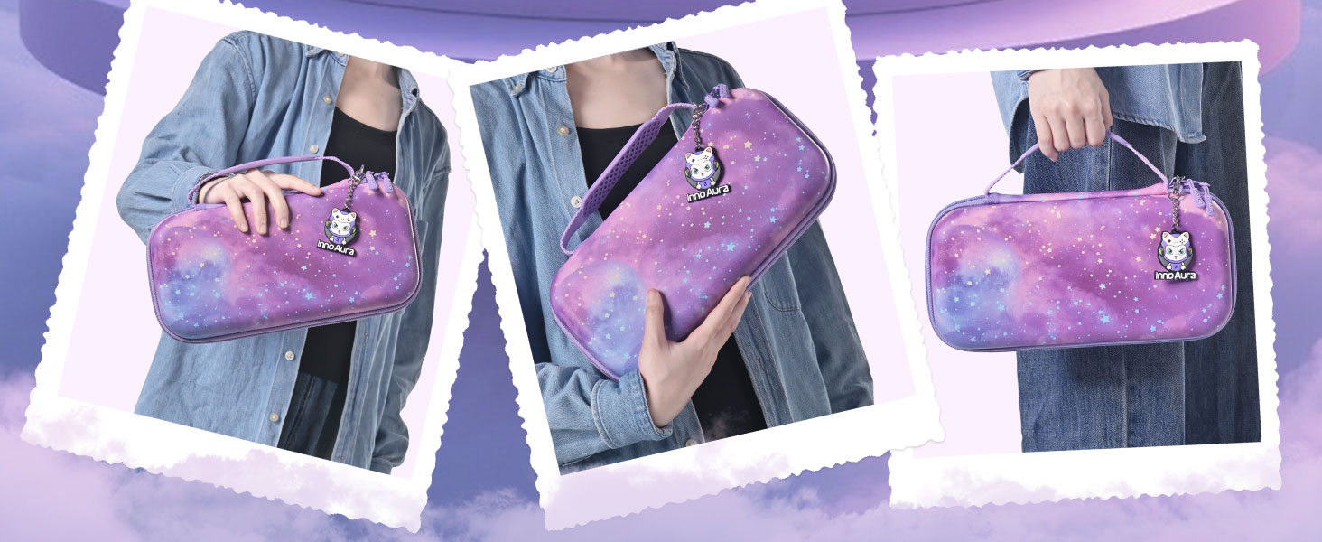 Чохол для Nintendo Switch 2 innoAura Switch 2 Tasche, фіолетовий (Galaxy Lila Violett), водовідштовхувальний, з амортизацією, відділенням для AirTag та великою сітчастою кишенею