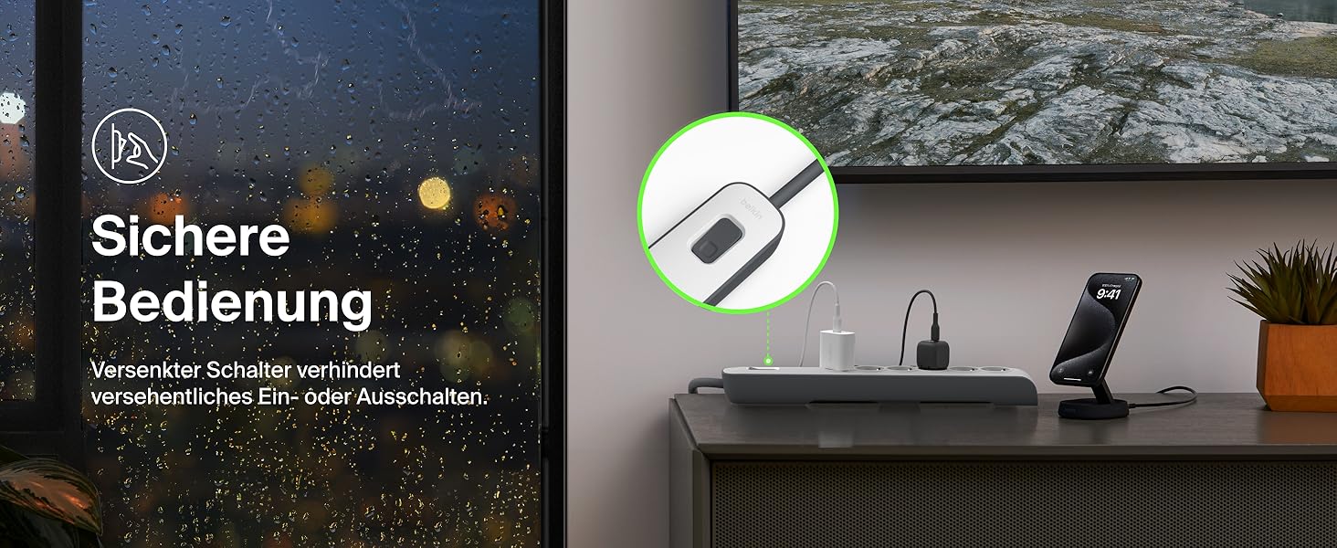 Захисна мережева стрічка Belkin 6-fach з USB, 6 розеток, 650 Дж, 2 м, для дому та офісу