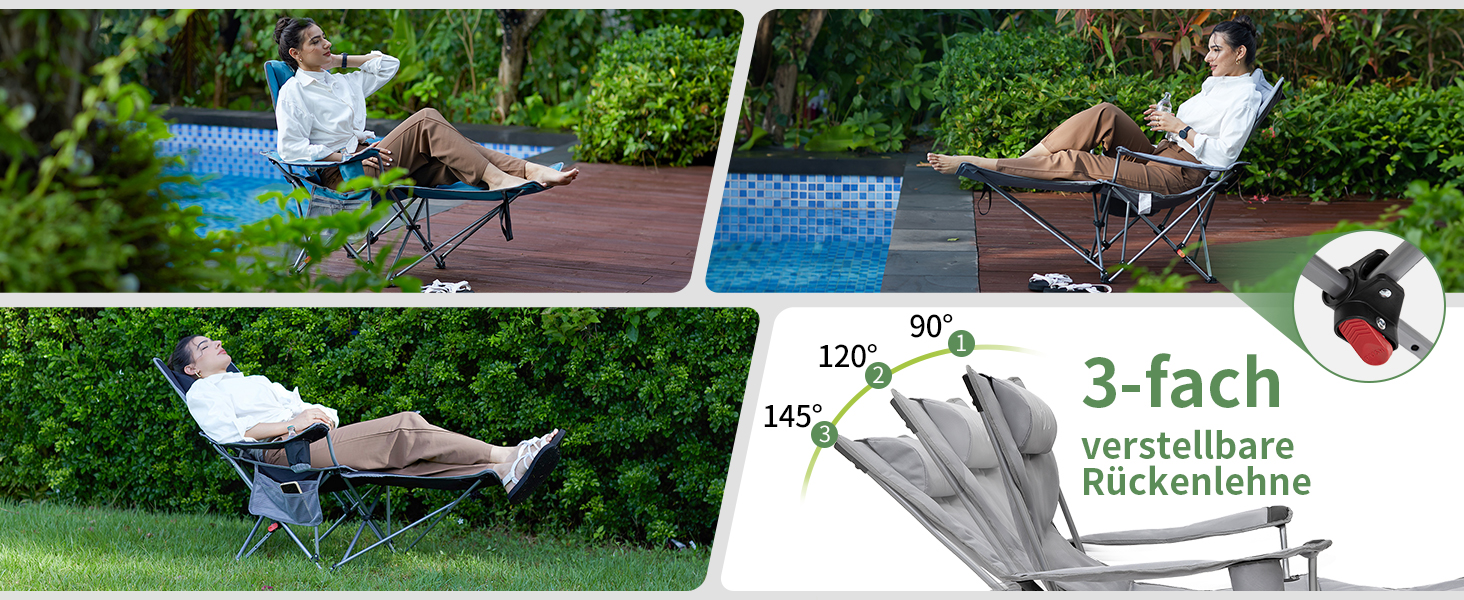 Кемпінговий стілець-шезлонг WEJOY 2-в-1, складний, з регульованою спинкою та підставкою для ніг, чорний (2 шт.)