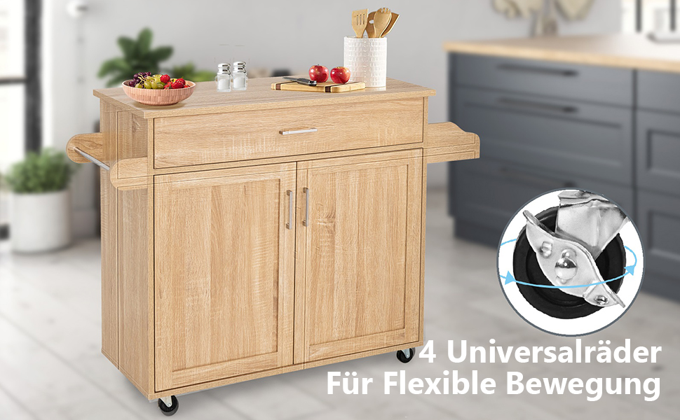Кухонний візок Giantex на колесах з робочою поверхнею, білий, 116 x 40 x 85 см