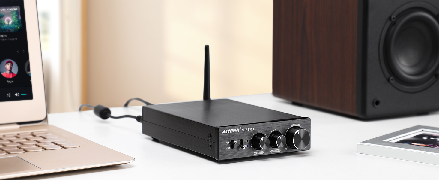 AIYIMA A07PRO TPA3255 міні підсилювач 2.0/2.1-канальний, 2×300 Вт, клас D, Hi-Fi стерео, Bluetooth 5.2, з регулюванням басів і високих, для настільного використання