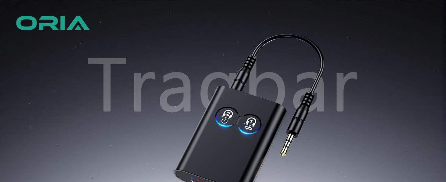 ORIA Bluetooth 5.3 Аудіоадаптер 2-в-1: для стереосистем, навушників, колонок, ноутбуків. Зарядка Type-C (Чорний)