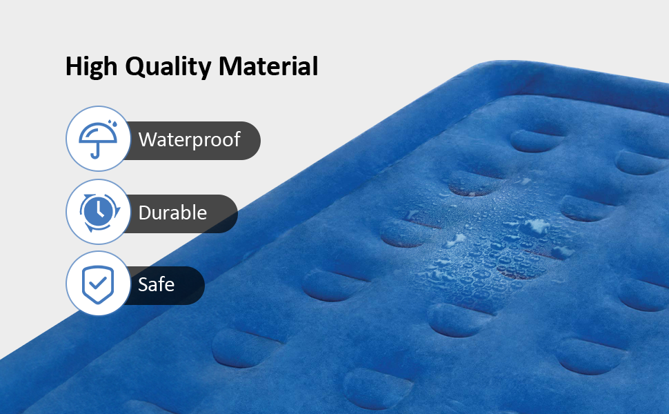 Надувний матрац для одного спального місця, 190 x 99 x 46 см, з вбудованим насосом, для дому, подорожей та кемпінгу, Максимальне навантаження: 300 кг, Колір: блакитний та білий