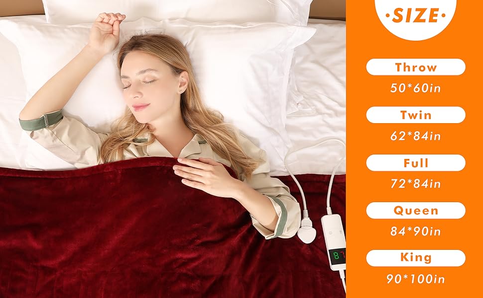 Електрична ковдра Qieryun з автовимкненням, 130x180 см, 10 режимів нагріву, таймер 8 годин, захист від перегріву, флісова ковдра, пральна машина, для дому та офісу (червона, 150 x 180 см)