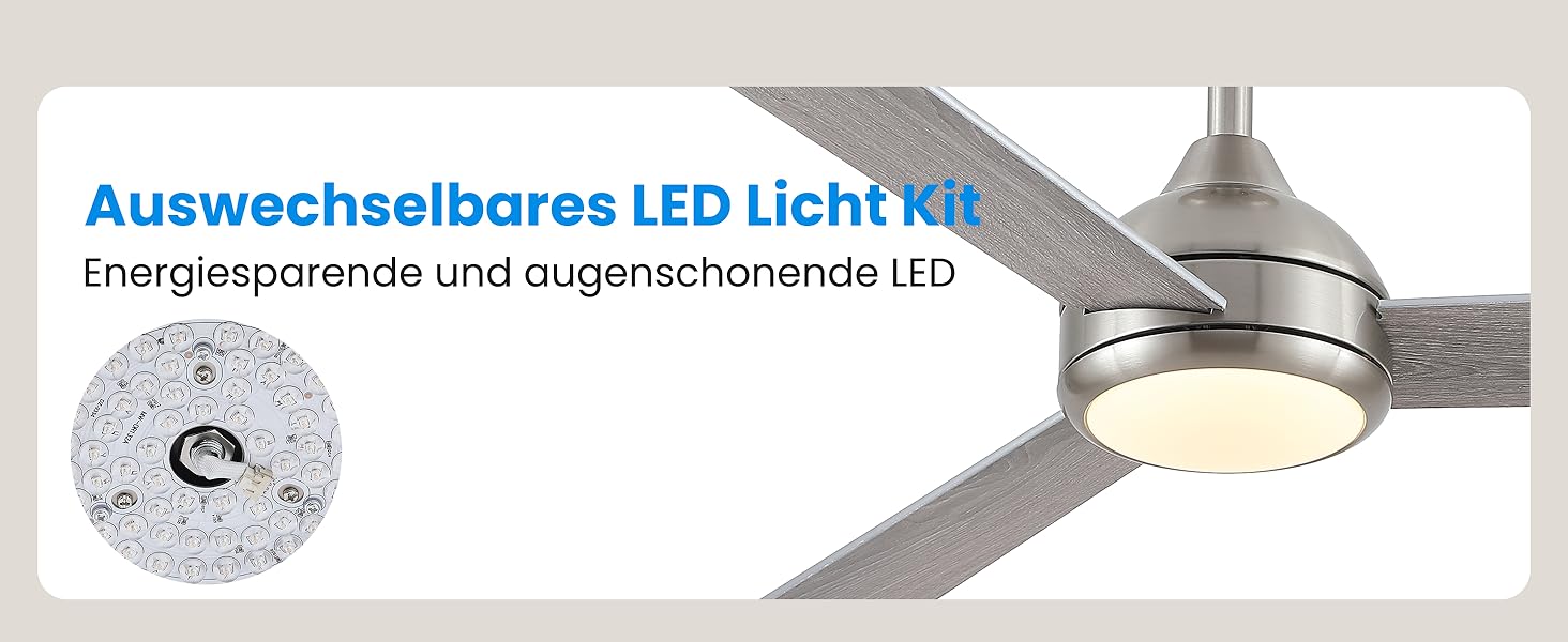 Стеляний вентилятор CJOY з підсвічуванням, 107 см, з пультом керування, тихий, DC, реверсивний, пам'ять 3CCT, диммування, 6 швидкостей, таймер для спальні (132 см - срібний)