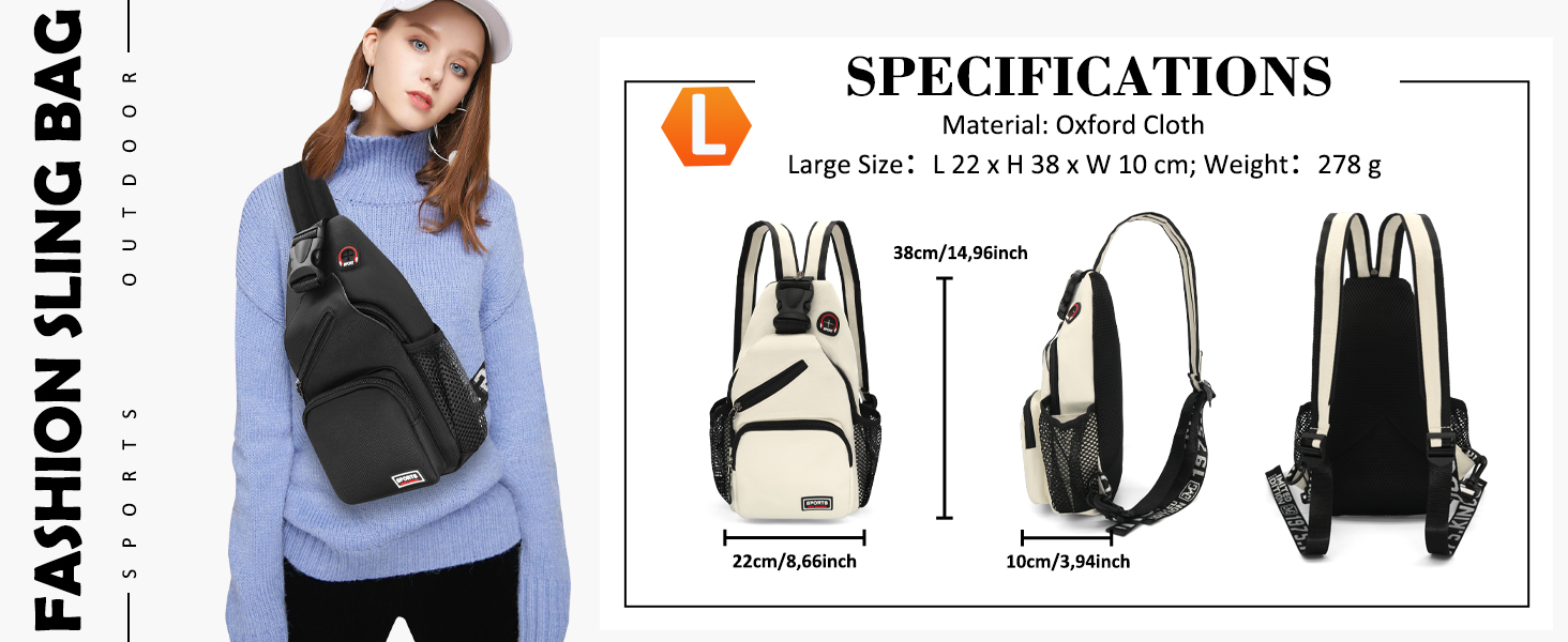 Сумка-слінг через плече для жінок та чоловіків. Рюкзак Oxford, Crossbody, спортивна сумка, Casual Daypack для подорожей, спорту та шопінгу (Білий)