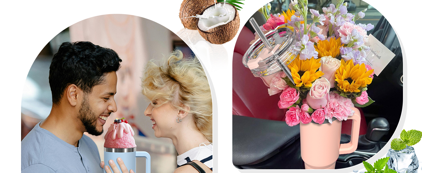 Термокружка WATERSY 40oz (1183 мл) з нержавіючої сталі, подвійні стінки, вакуумна ізоляція, без витоку, з ручкою та трубочкою, блакитний колір