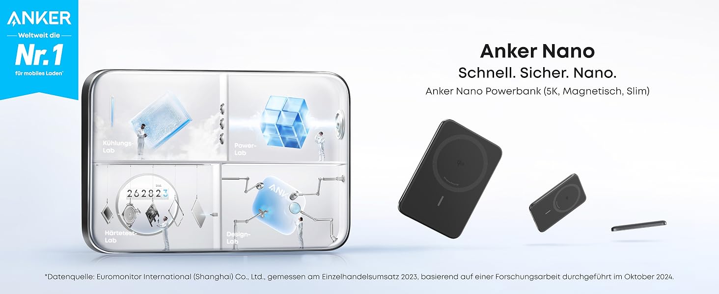 Powerbank Anker Nano: 5000mAh, Qi2, 15W, MagSafe, чорний