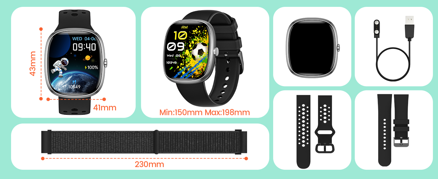 Дитячий розумний годинник для хлопчиків та дівчаток, фітнес-трекер активності з 100+ спортивними режимами, крокомір, монітор серцевого ритму та сну, водонепроникність IP68, подарунок для підлітків 5-16 років, чорний