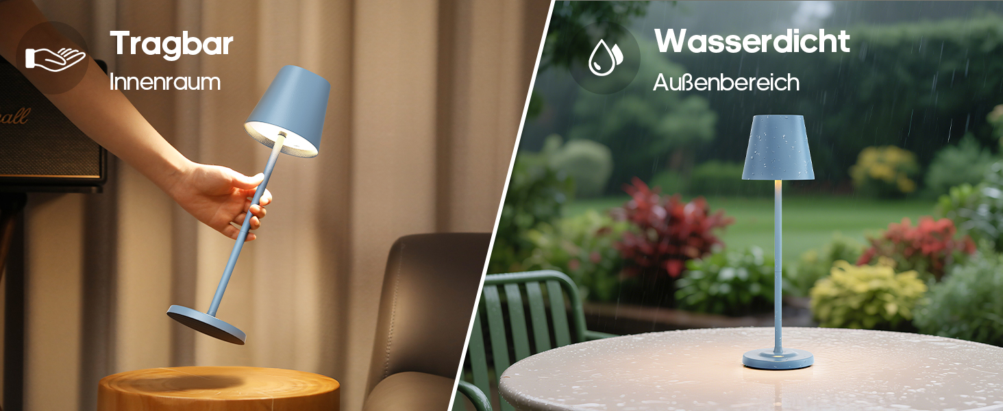 Світлодіодна настільна лампа 3-в-1 бездротова з акумулятором 5500mAh, регульована висота, димування, 3 кольори світла - USB лампа настільна металева водонепроникна сенсорна для дому та вулиці, комплект 2 шт. (Синій, 38.5x11.2x11.2 см)