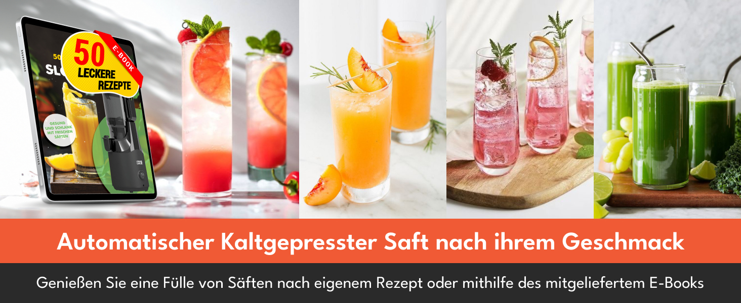 Електричний соковитискач LEBENLANG Slow Juicer з рецептами та великим соковидом 135 мм | Для фруктів, овочів, 100% BPA-Free | Мастикуючий соковитискач
