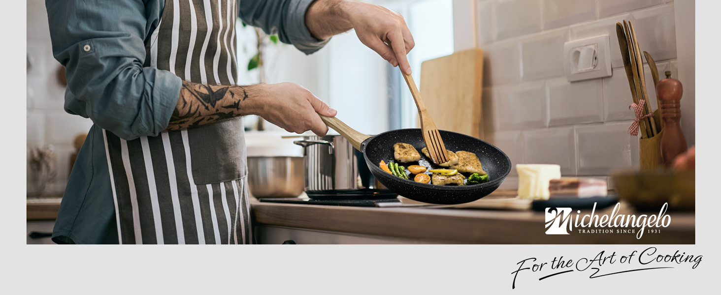 Сковорода з антипригарним покриттям Michelangelo з кришкою 28 см, глибока сковорода для смаження та тушкування, чорна, підходить для індукційних плит