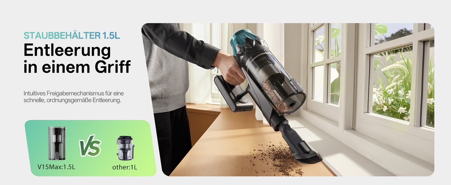 Бездротовий пилосос Vexilar V15Max з функцією миття підлоги, 60KPa/600W/60хв, гнучкий шланг, док-станція, GreenEye, насадка для твердих підлог та шерсті тварин, об'єм 1,5л, для килимів та шерсті тварин, колір: блакитний