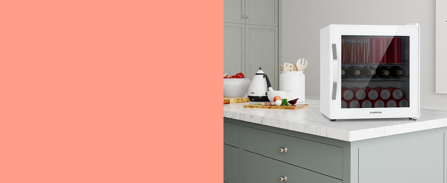 Міні-холодильник Klarstein з дверцятами зі скла, для кімнати, холодильник для напоїв, регульовані полиці, маленький 47 літрів, для приміщення/зовнішнього використання, тихий, 47 л, чорний