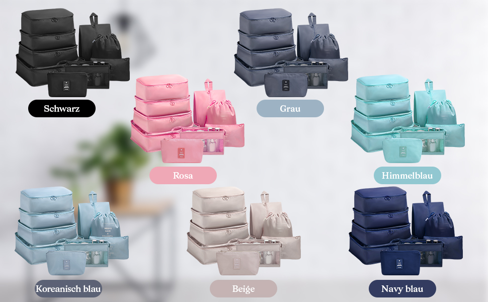 Органайзер для валізи OSDUE, набір 9 шт: кубики для пакування, водонепроникні сумки для одягу, косметичка, кишеня для USB-кабелів (бежевий)