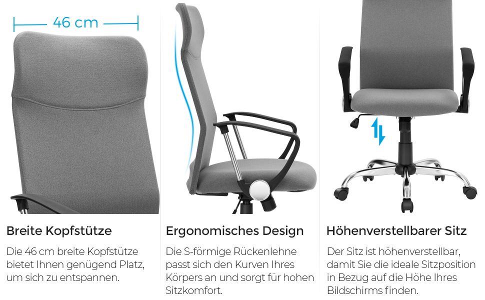 Офісний крісло SONGMICS, ергономічний, регульований, до 20 кг, сірий (2)