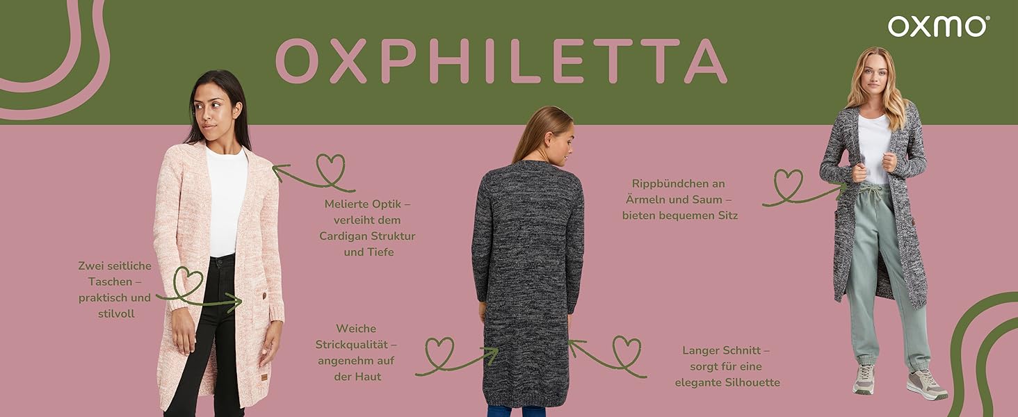 OXMO Cardigan жіночий трикотажний довгий з великою в'язкою, накладні кишені, 100% бавовна, Regular fit, колір Dune