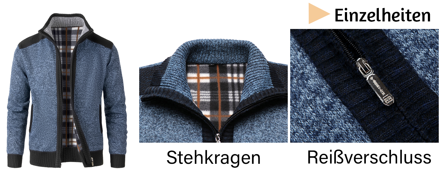 Чоловічий кардиган з флісовою підкладкою: теплий светр-кофта на осінь-зиму | C-dunkelgrau