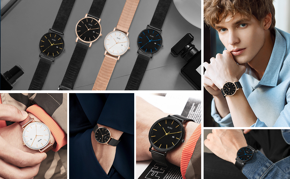 Чоловічий годинник BUREI, мінімалістичний аналоговий кварцовий годинник, водонепроникний, ультратонкий. Чорний колір - Or Noir