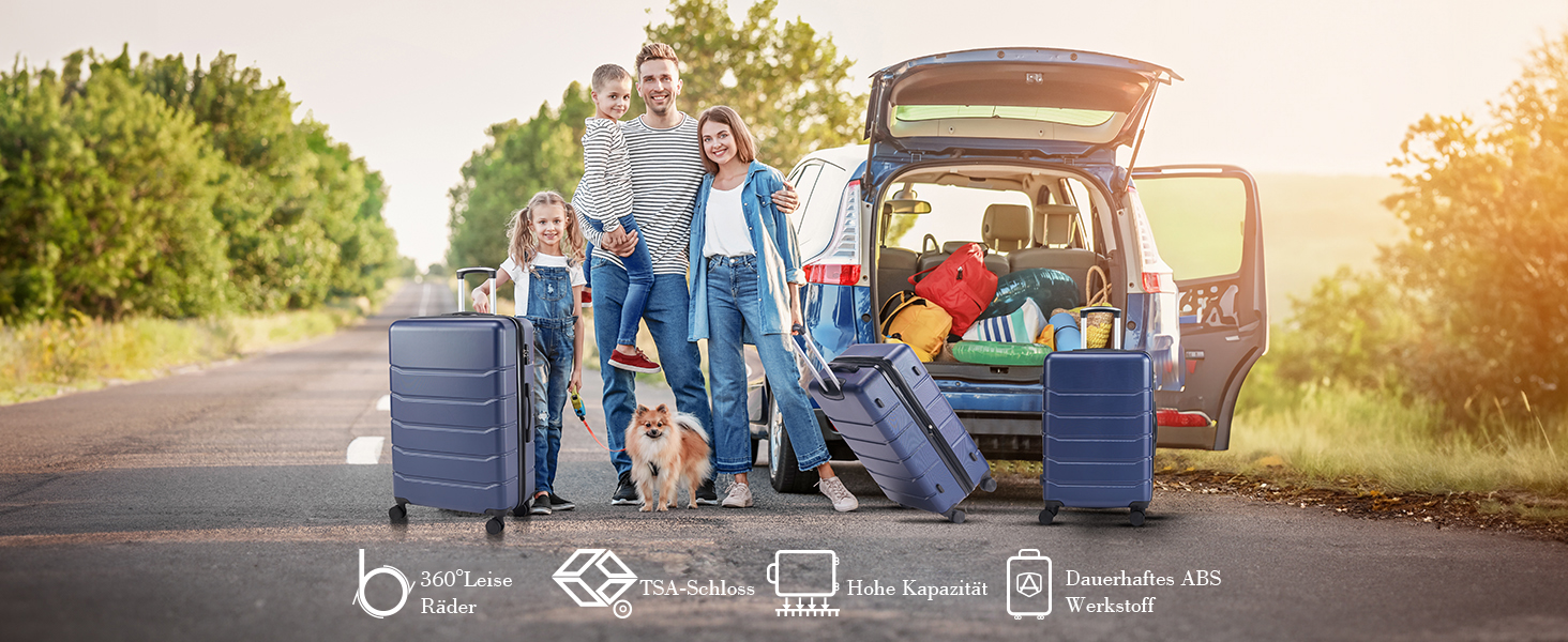 Набір валіз Dumos 3tlg. Hartschalenkofferset - міцний набір з трьох валіз з жорстким корпусом, телескопічною ручкою, замком та чотирма колесами (Xlx-blau)