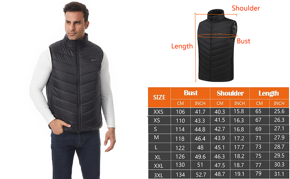 Обогревна жилетка Monave для чоловіків та жінок. Жилетка з підігрівом, 3 режими, для мотоцикла, кемпінгу, катання на лижах, повсякденного носіння та роботи на відкритому повітрі. Чорний колір. (Powerbank не входить до комплекту)