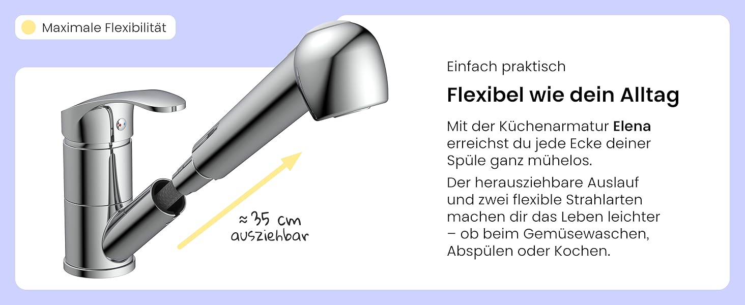 Кухонний змішувач Instmaier з висувною лійкою та душовою насадкою | Хром | Змішувач для кухні з 2 режимами струменя | Однорідний змішувач | Кухонний кран з поворотним виливом | Високий тиск