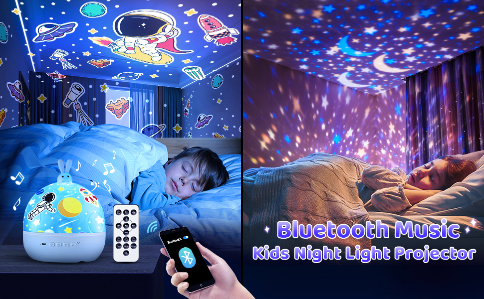 Дитячий нічник-проектор зоряного неба з Bluetooth, 15 слайдів, LED лампа для дитячої кімнати, подарункова упаковка