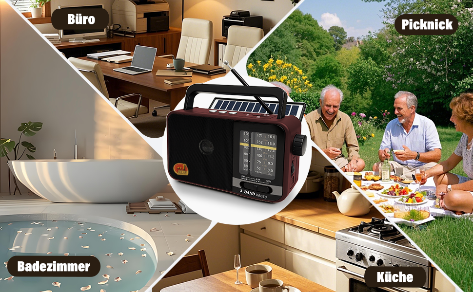 Портативна радіоприймач Klein з сонячною панеллю та акумулятором 1200mAh, AM/FM/SW, 8W динамік, TWS, USB/TF, для кемпінгу, надзвичайних ситуацій та відпочинку на природі (Сірий/Червоний)