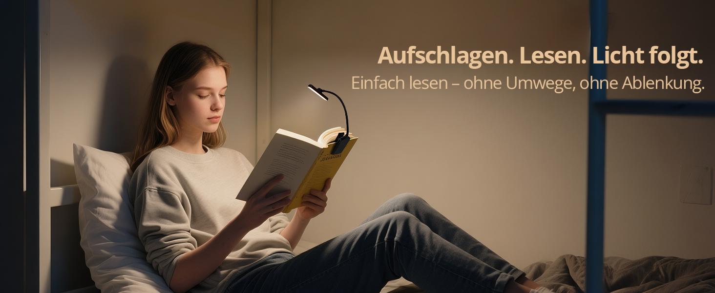 LED лампа для читання з кріпленням, 24 світлодіоди, регульована яскравість, 3 режими температури кольору, USB-C, гнучкий поворот на 360°, захист очей, для дорослих та дітей