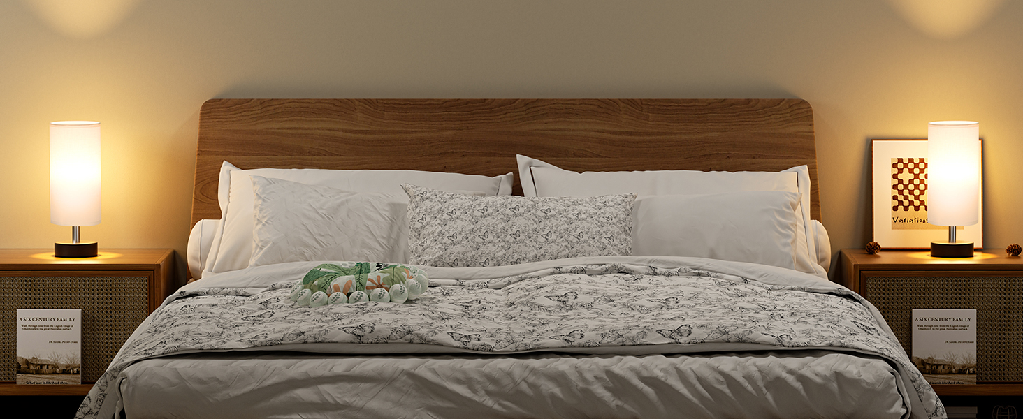 Kakanuo Настільна лампа з 3 колірними температурами, біла лампа з вимикачем, бавовняний абажур, маленька настільна лампа для вітальні, спальні, офісу, дитячої кімнати (LED лампа в комплекті), A-білий+чорний (A-білий+чорний-2 шт.)