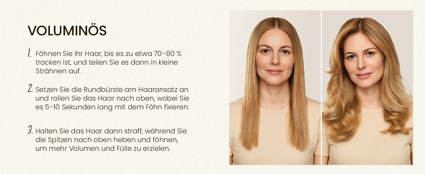 Кругла щітка для волосся AIMIKE NaturaVol для об'єму та гладкості, з кліпсами (32 мм, 53 мм)