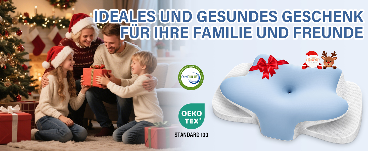 Подушка для шиї Ehomfory з ефектом пам'яті, дихаюча, ергономічна, для сну на боці, спині та животі (Блакитна)