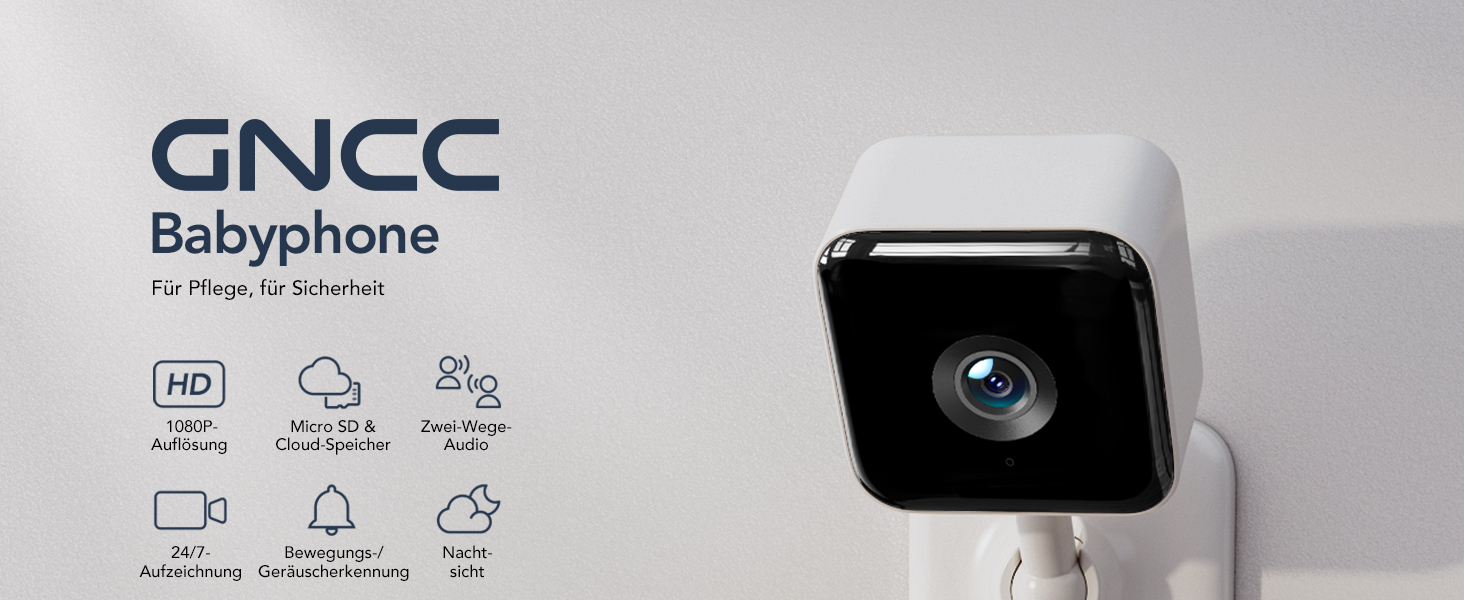 Дитячий відеоняня GNCC з камерою, монітор для дитини з Wi-Fi та додатком, 1080P, нічне бачення, виявлення руху, 2-сторонній аудіо, SD/Cloud-пам'ять, сумісний з Alexa