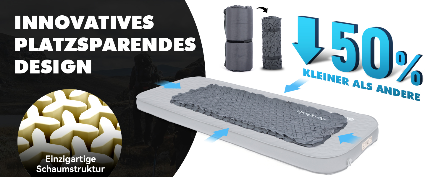 Каремат HIKENTURE самонадувний з вбудованим електронасосом, 10 см товщини, для кемпінгу, туризму та відпочинку на природі