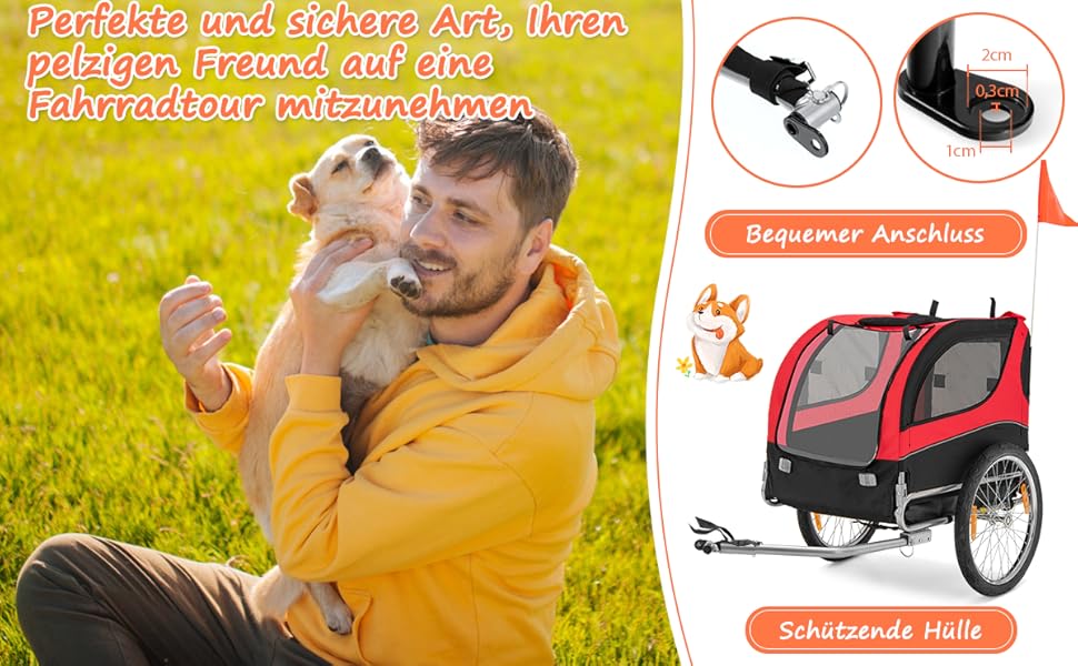 Фаркоп для велосипеда Costway для собак до 40 кг, червоний, складаний