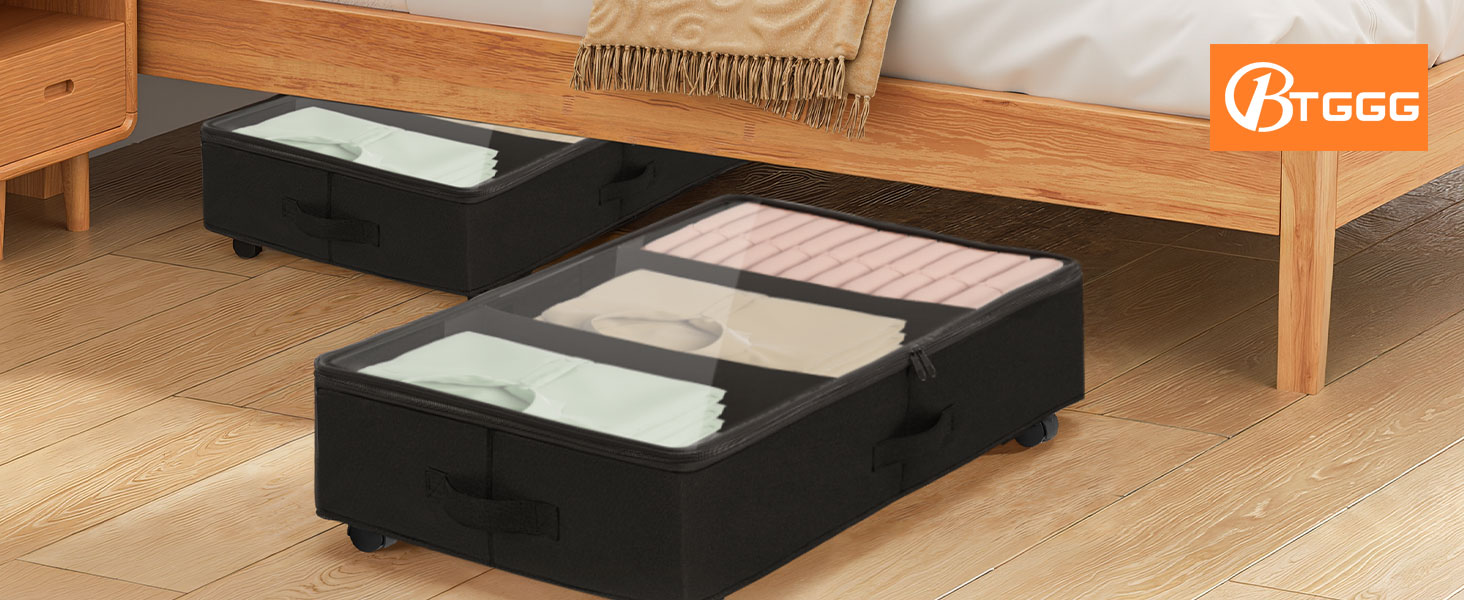 Підліжкова комода на колесах 2 шт., 48 л, ящик для зберігання під ліжком з кришкою та металевим каркасом, складаний ящик для зберігання під ліжко для одягу, постільної білизни, взуття (44л*2, блискавка)